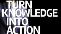 Turn Knowledge Into Action written on a board with a business man on background 1